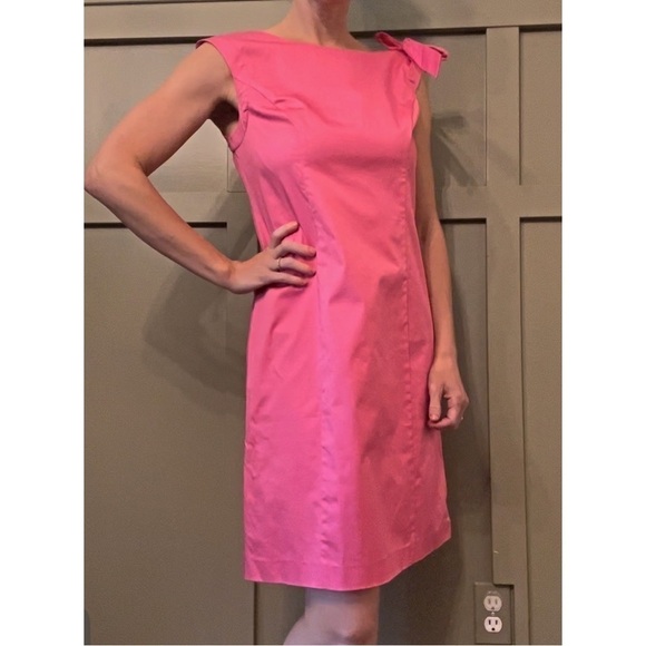 JAVIER Simorra Barcelona Hot Pink Barbie Shoulder Tie Dress Stretch Cotton Sz 4 - Picture 3 of 12